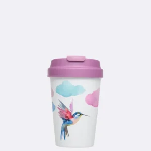 Nachhaltiger Kaffeebecher to go - bioloco plant easy cup - 350 ml - Watercolor bird - Vogel - kolibri