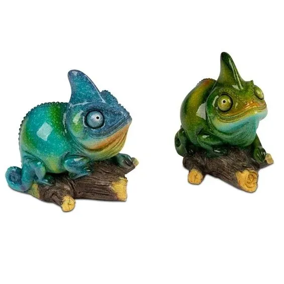 Chamäleon Fritzi – dekoratives 2er Set aus Kunststein in Blau und Grün