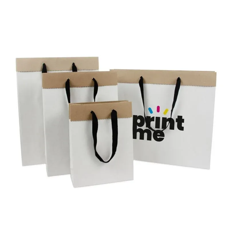 Luxuriöse Papiertaschen aus recyceltem Duplexpapier 31+10x40 cm Weiß (100 Stück) [FP-DPK086]
