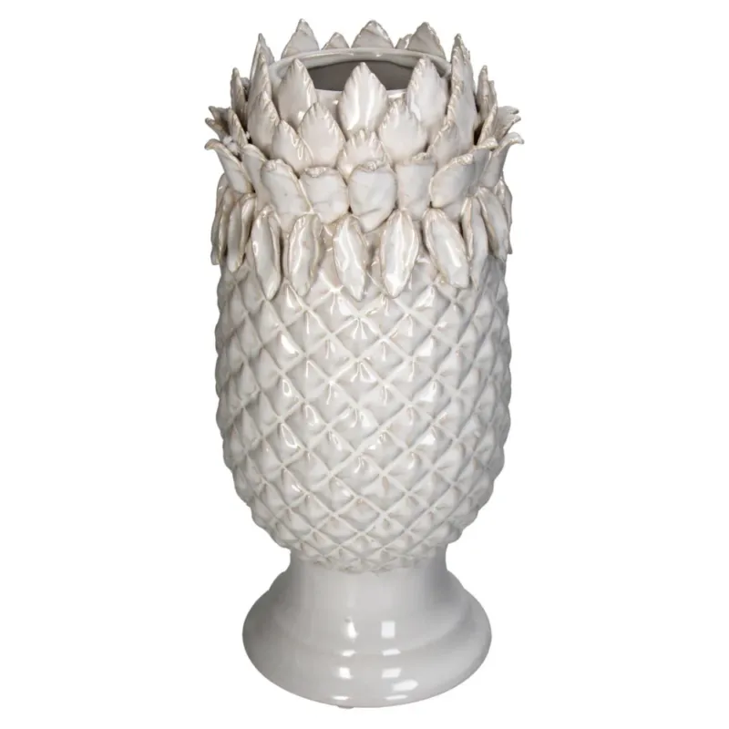 Weiße Ananas-Förmige Deko Vase mit einer Öffnung, die an einer Lotus blüte erinnert, Kurzer Schaft