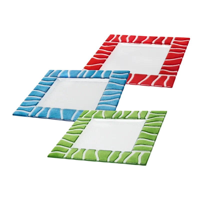Glasschale Teller Tischdeko quadratisch Design Safari Fusing Glas ca. 31x31cm Handmade
