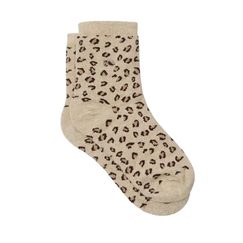 Glitzersocken mit Leopardenmuster beige/gold