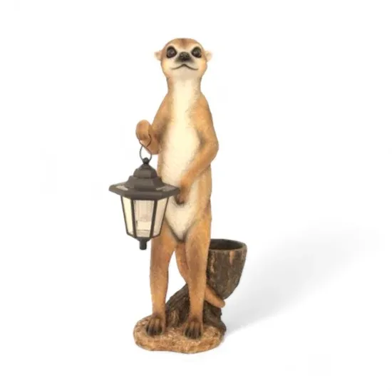 Deko Erdmännchen mit Laterne – Tierfigur aus Polyresin 62 cm