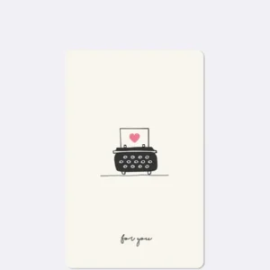 Mini Postkarte mit Schreibmaschine und rotem Herz mit Schriftzug "for you"