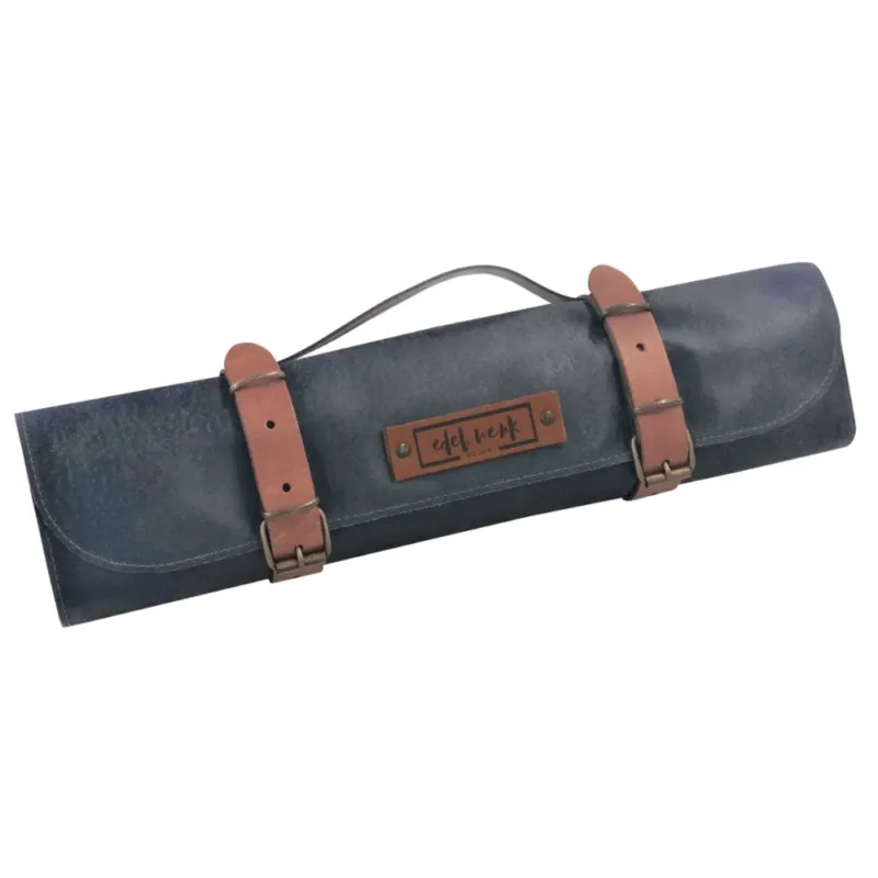 Leder Messertasche mit Ledergürtel Verschluss und Edel Werk Logo in der Mitte