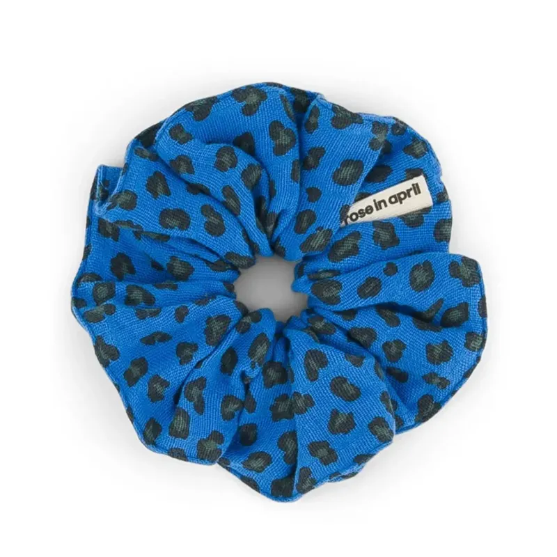 Mini Haargummi griechischblau mit Leopardenmuster