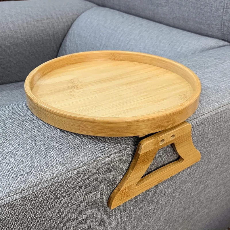 Bamboo Sofa Armrest Clip-On Round Tray - Image 0