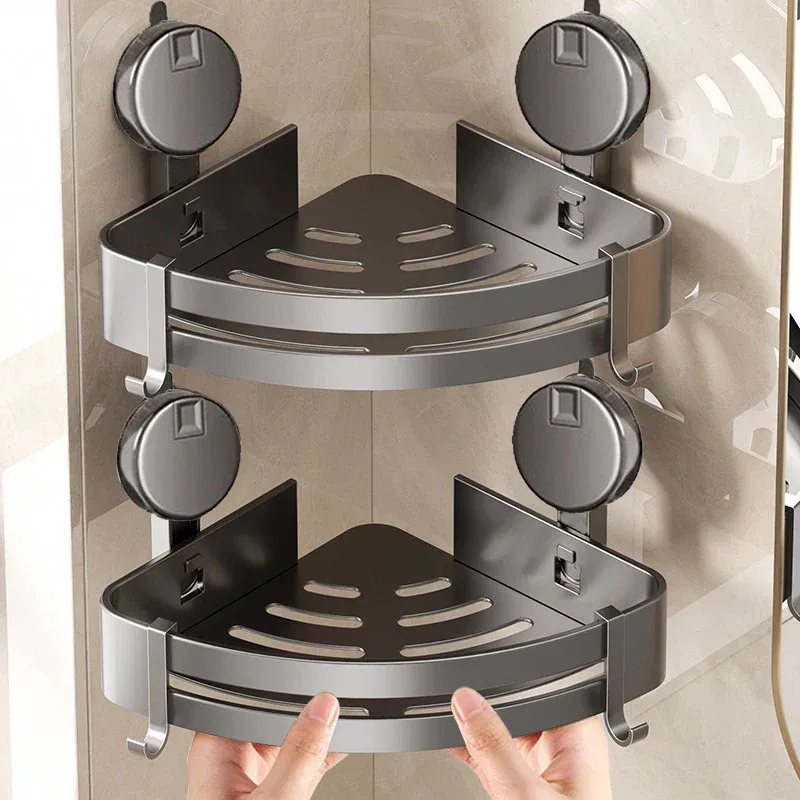 No-Drill Suction Powered Corner Bathroom Organizer - Image 0