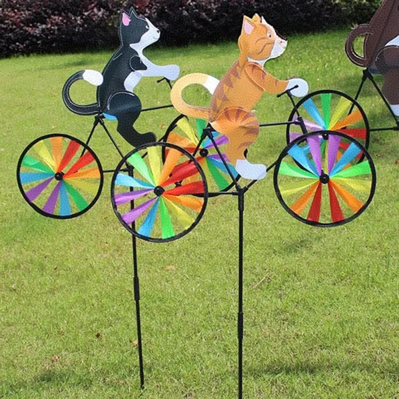 Rainbow Bicycle Cat Garden Decor - Image 0