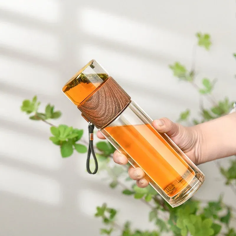 2in1 Double Wall Thermal Smart Tea Glass Bottle - Image 0