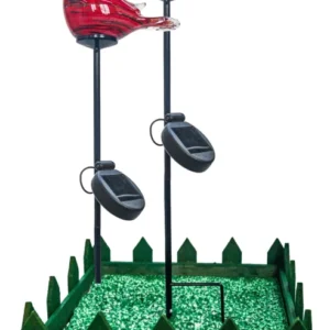 2er Set Glas Vogel Rot/Schwarz Höhe ca. 10,5cm, Gartendeko mit Solarlicht & Stab 46cm Handarbeit mit Verpackung