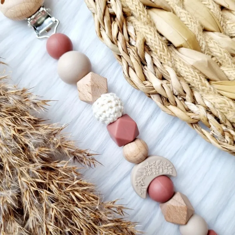 Schnullerkette 'Moon' blush/natur