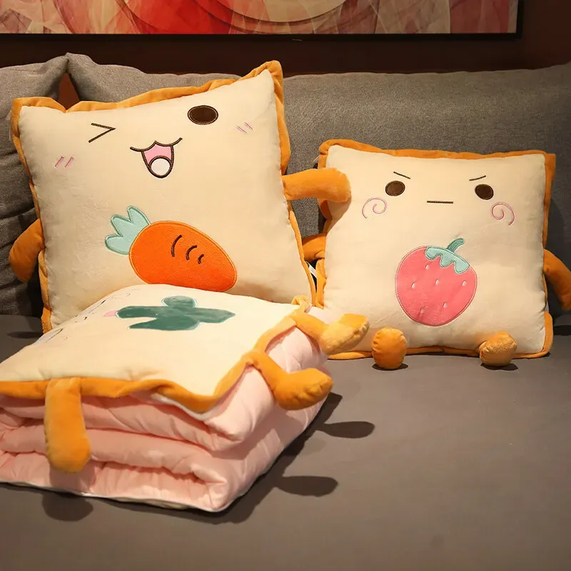 Playful Cartoon Toast Foldable Travel Pillow Blanket - Image 0