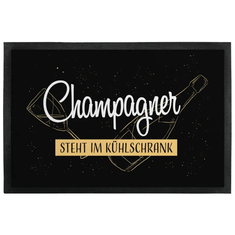 Bild: Fußmatte mit Gummilippe - Champagner steht im Kühlschrank.