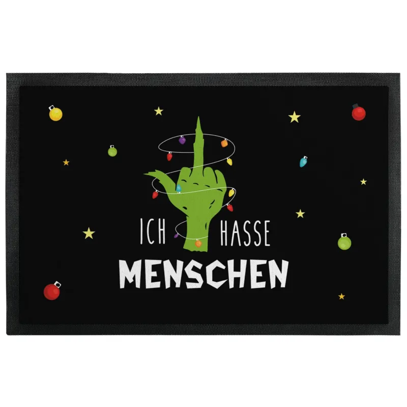 Bild: Weihnachtsmuffel Fußmatte mit Gummilippe - Ich hasse Menschen - Mittelfinger.