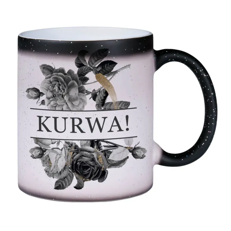 Bild: Glitzer-Zaubertasse - Kurwa! - Black Rose.