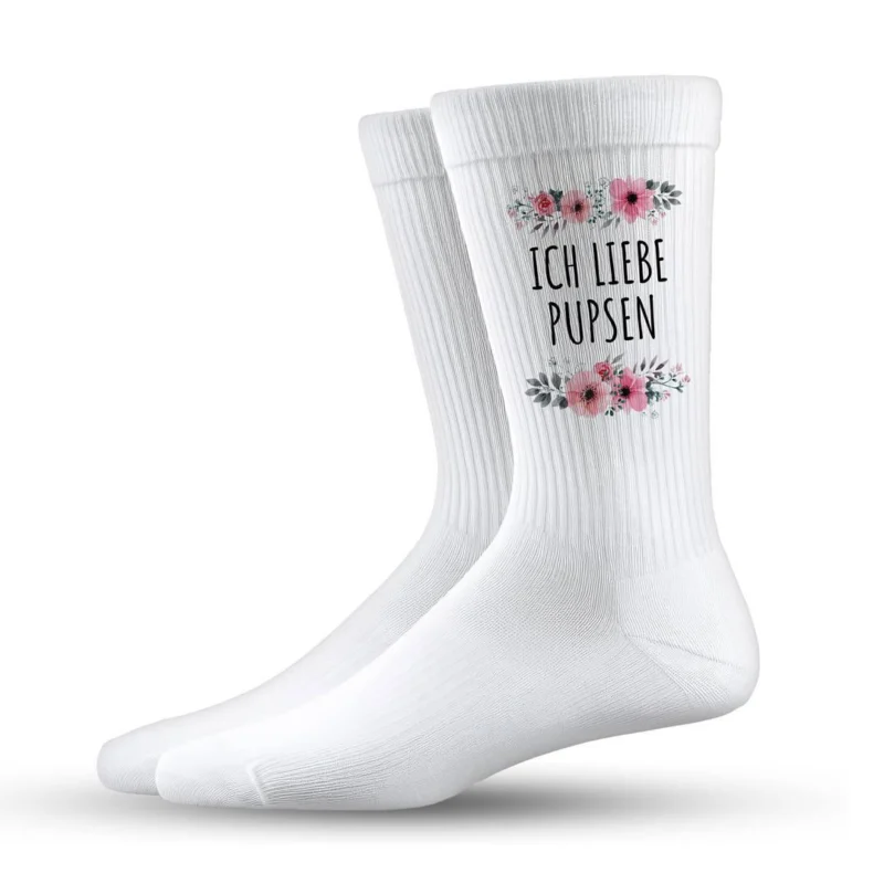 Bild: Socken - Ich liebe pupsen - blumig.