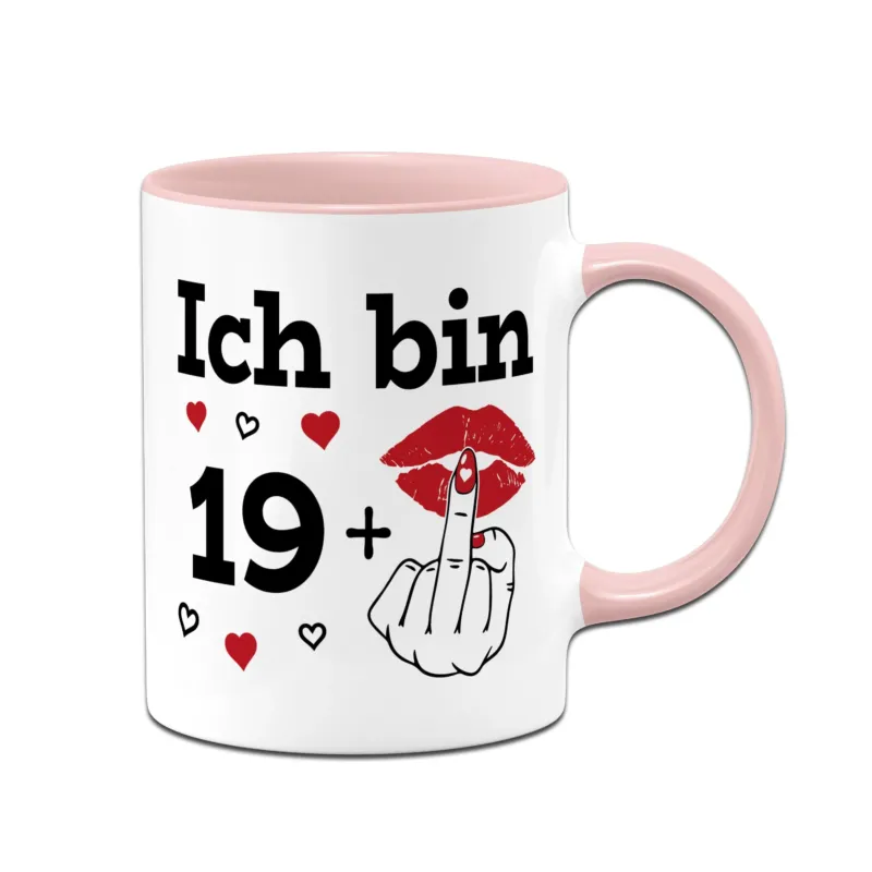 Bild: Tasse - Ich bin 19 + Mittelfinger (weibliche Version).