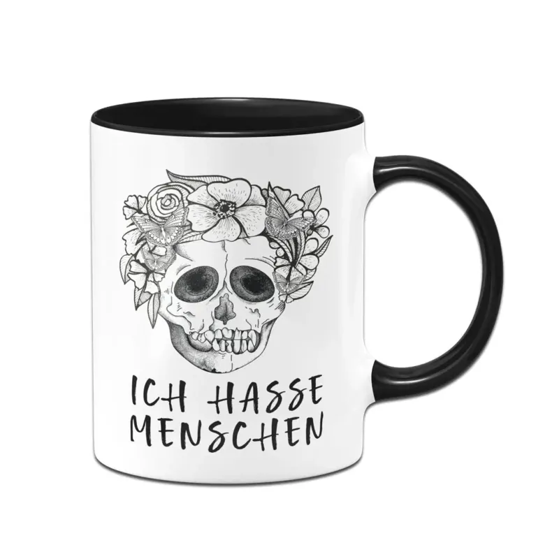 Bild: Tasse - Ich hasse Menschen - Totenkopf.