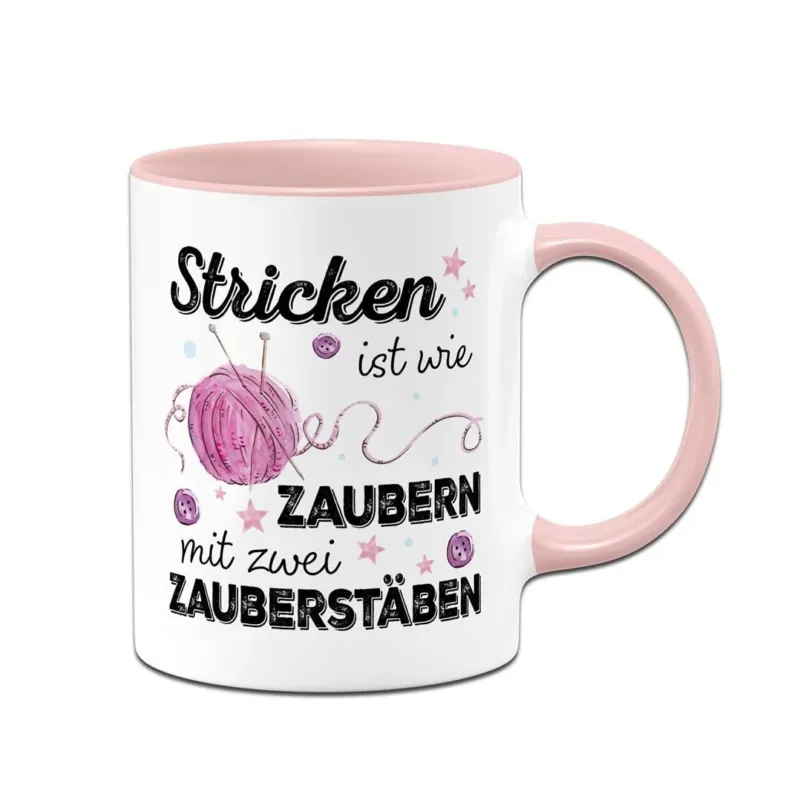 Bild: Tasse - Stricken ist wie zaubern mit zwei Zauberstäben.