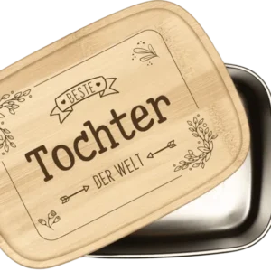 Bild: Brotdose - Beste Tochter der Welt - Edelstahl mit Bambusdeckel.