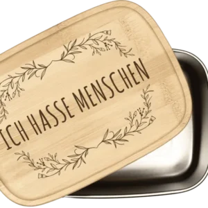 Bild: Brotdose - Ich hasse Menschen - Edelstahl mit Bambusdeckel.
