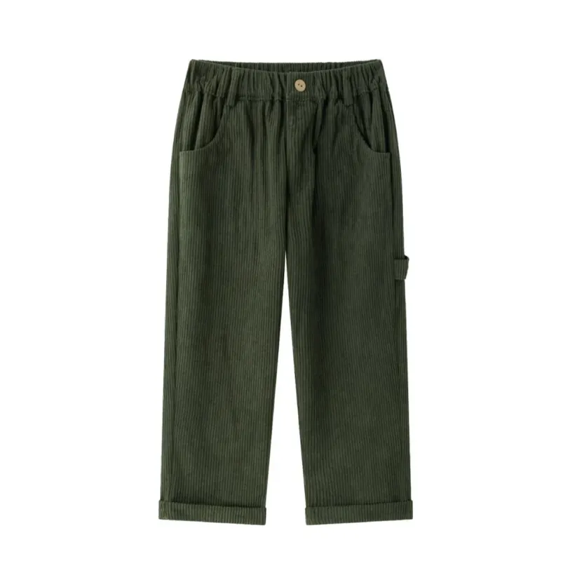 Weite Cordhose mit seitlichem Streifen grün