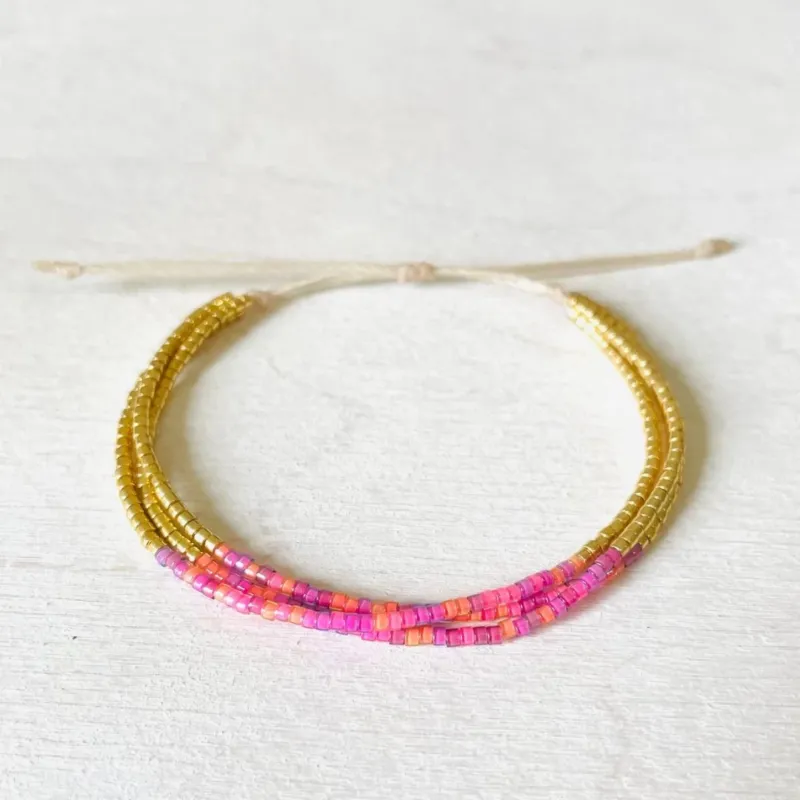 Damen Armband Triple 'Miyuki Perlen' pink/gold