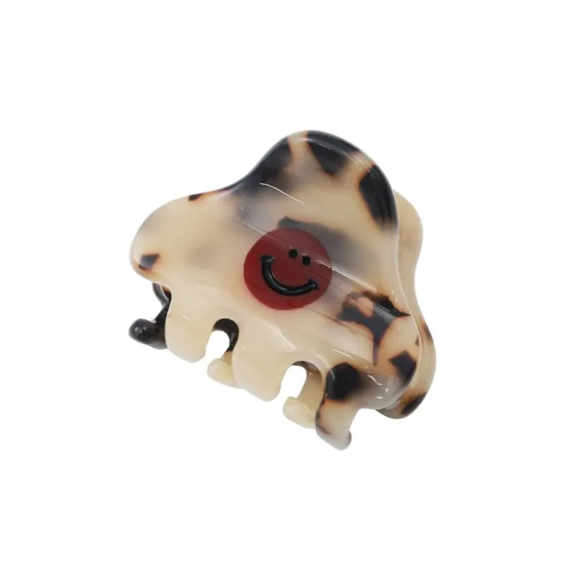 Damen Haarklammer mit Smiley-Gesicht leopard/bordeaux
