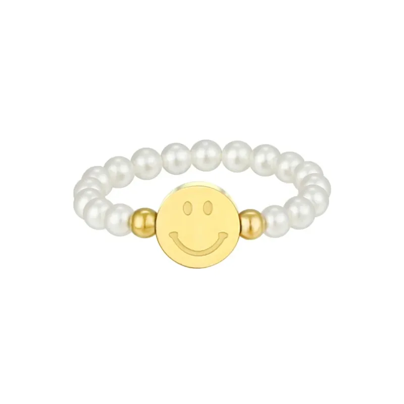 Elastischer Damen Perlenring Smiley