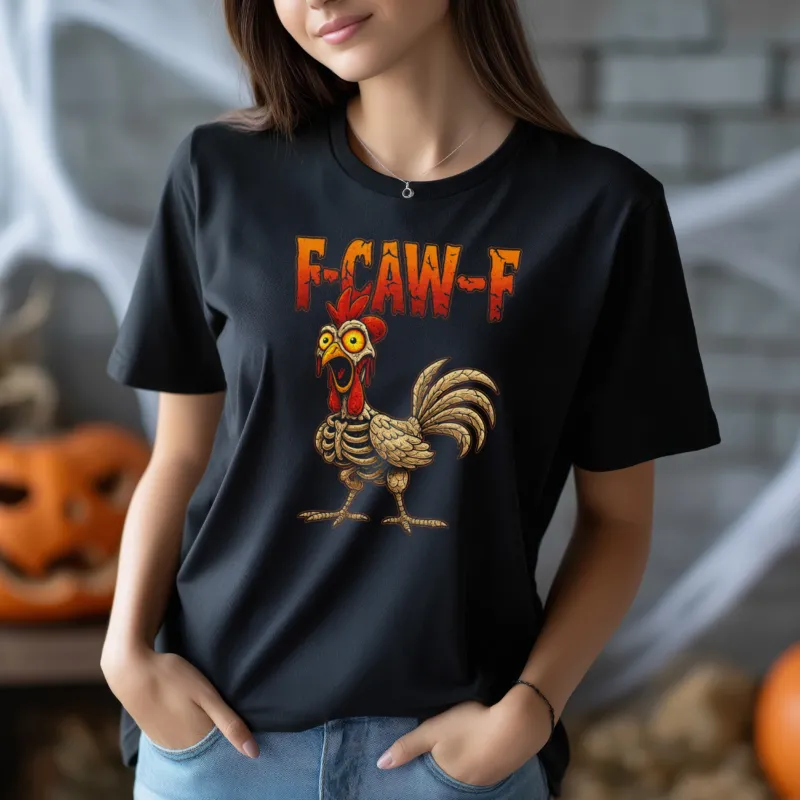 F-CAW-F Halloween Skelett Edition Funny Chicken / Huhn Women Exended Shoulder T-Shirt
