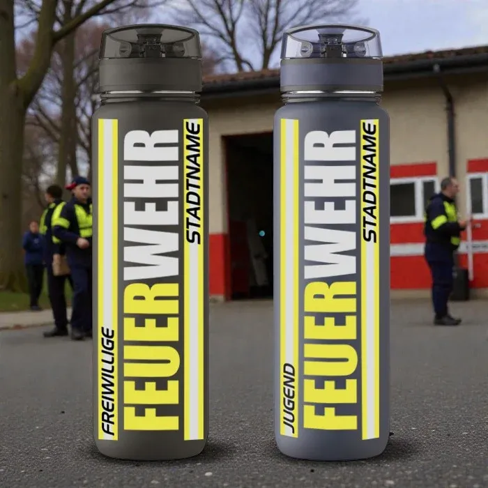 Sporttrinkflasche FW2200 „FEUERWEHR – Hydrantenstark unterwegs 1000ml inkl. Wunschnamen