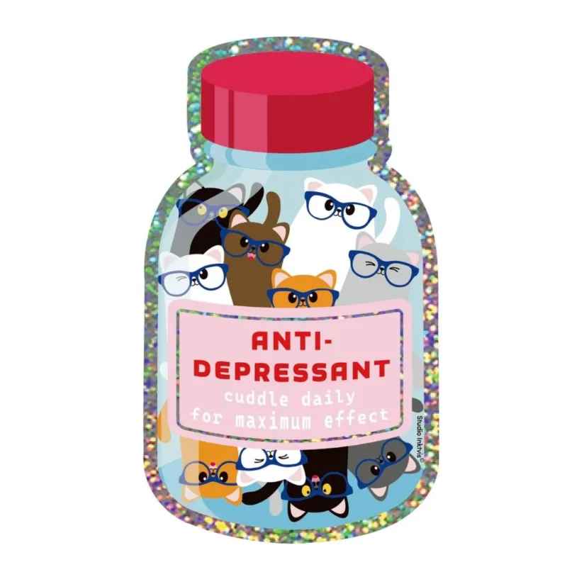 Glitzer-Sticker | Aufkleber 'Antidepressivum Kuscheln täglich Katzen'