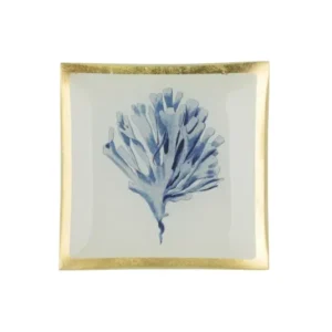 Glasteller Goldrand Koralle weiß blau Maritim 10x10cm