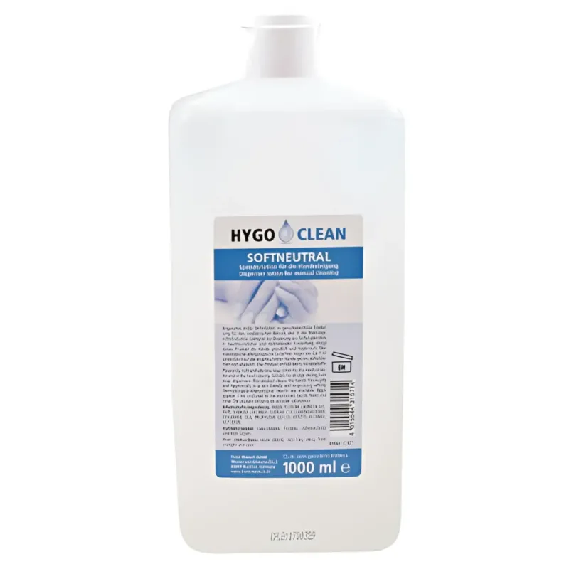 Weiße plastikflasche hygo clean softneutral hand sanitizer 1000 ml professionelle waschlotion für sanfte händereinigung