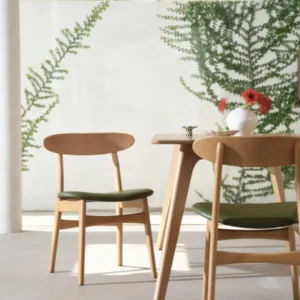 Magnus Dining Chair Green Leather Solid American Oak