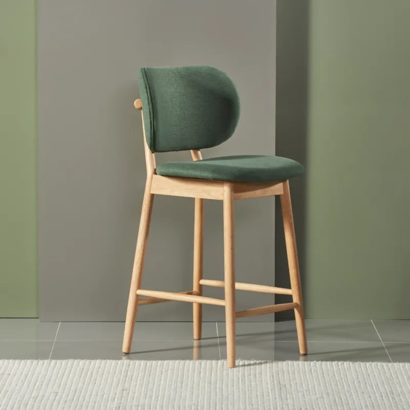 Olivia Counter Stool Forest Green Fabric Solid American Oak
