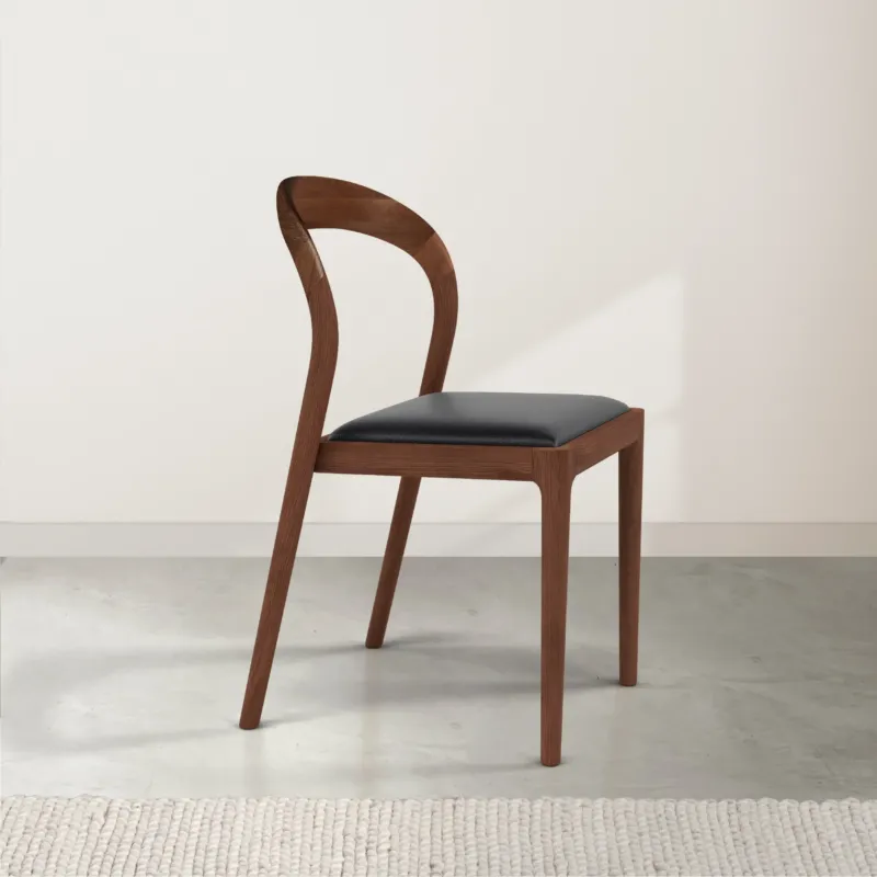 Sara Dining Chair Black Leather Solid American Walnut