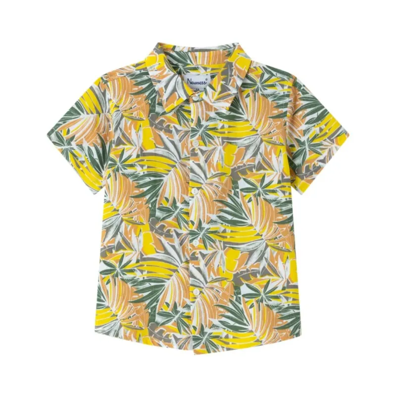 Kurzarm Shirt Baumwoll-Hemd mit Palmenprint