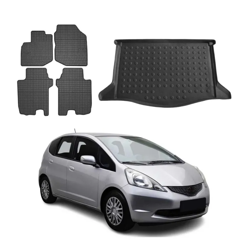 Fußmatten & Kofferraumwanne Set für Honda Jazz 2008-2015 Gummi TPE Schwarz 5x