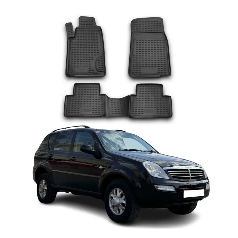 OMAC Gummimatten Fußmatten für Ssangyong Kyron 2005-2021 TPE Matten Schwarz 4x
