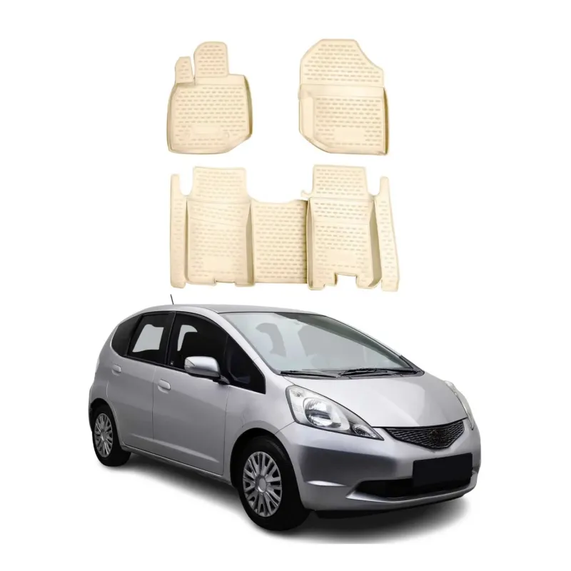 OMAC Fußmatten Automatten für Honda Jazz mk2 Schrägheck 2008-2015 Gummi Beige 4x