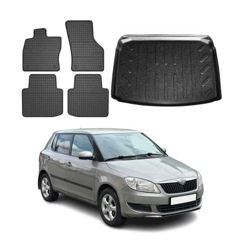 Fußmatten & Kofferraumwanne Set für Skoda Fabia Schrägheck 2007-2014 Gummi 5x