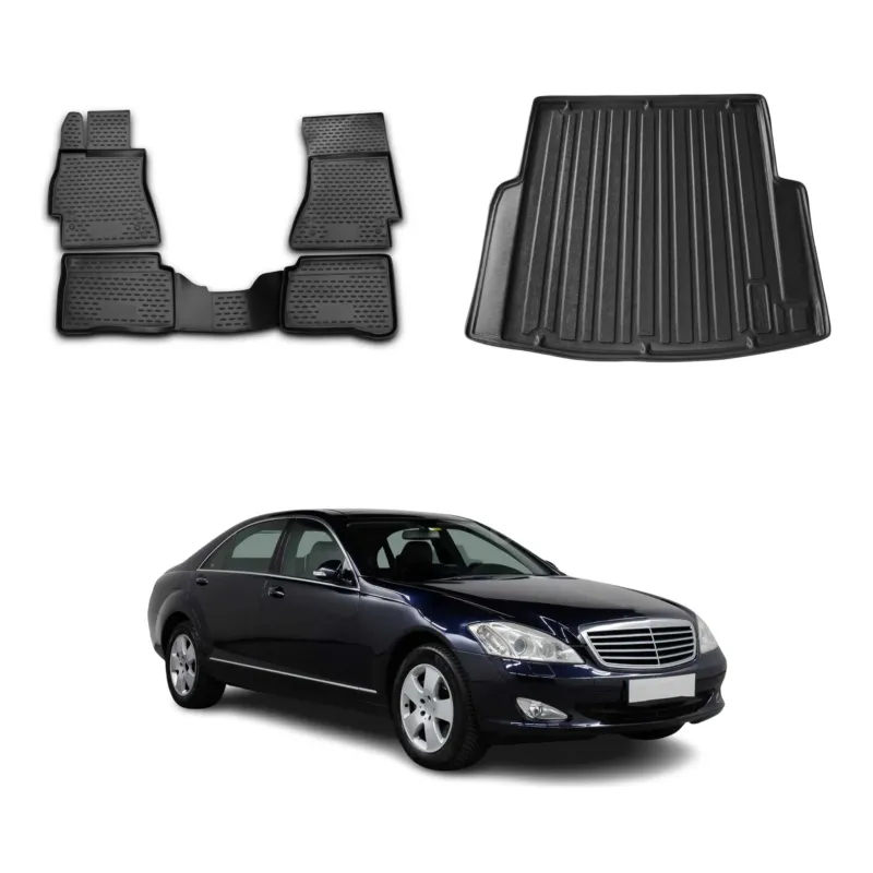 OMAC Fußmatten & Kofferraumwanne Set für Mercedes S Klasse W221 2007-2013 SWB