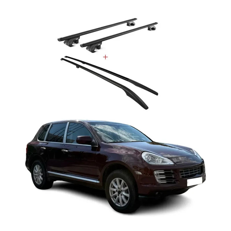 Dachreling + Dachträger Satz für Porsche Cayenne 9PA 2002-2010 Alu Schwarz