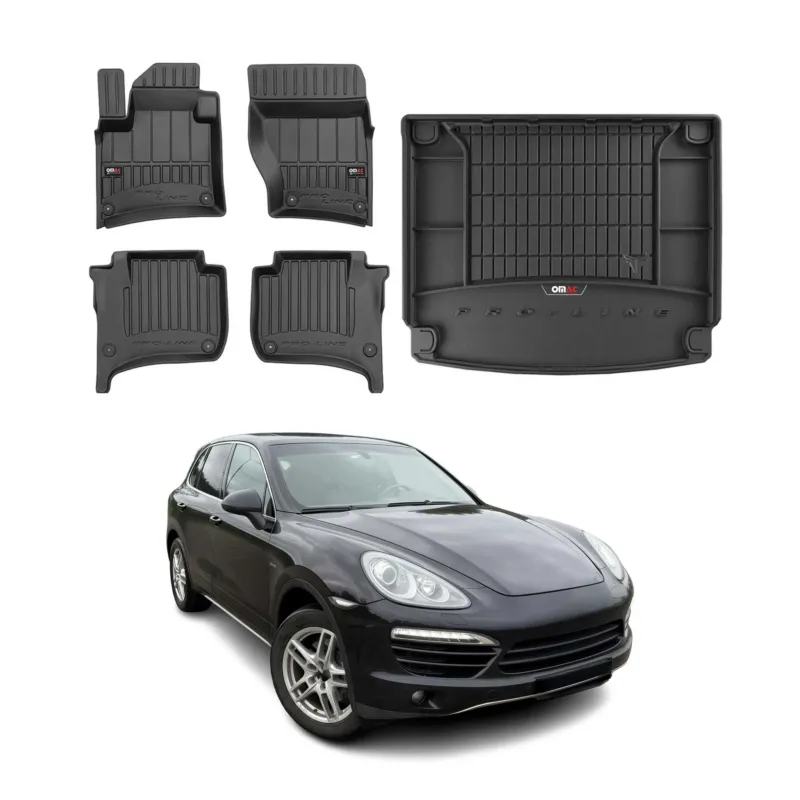 OMAC Fußmatten & Kofferraumwanne Set für Porsche Cayenne 2010-2017 Gummi TPE 5x