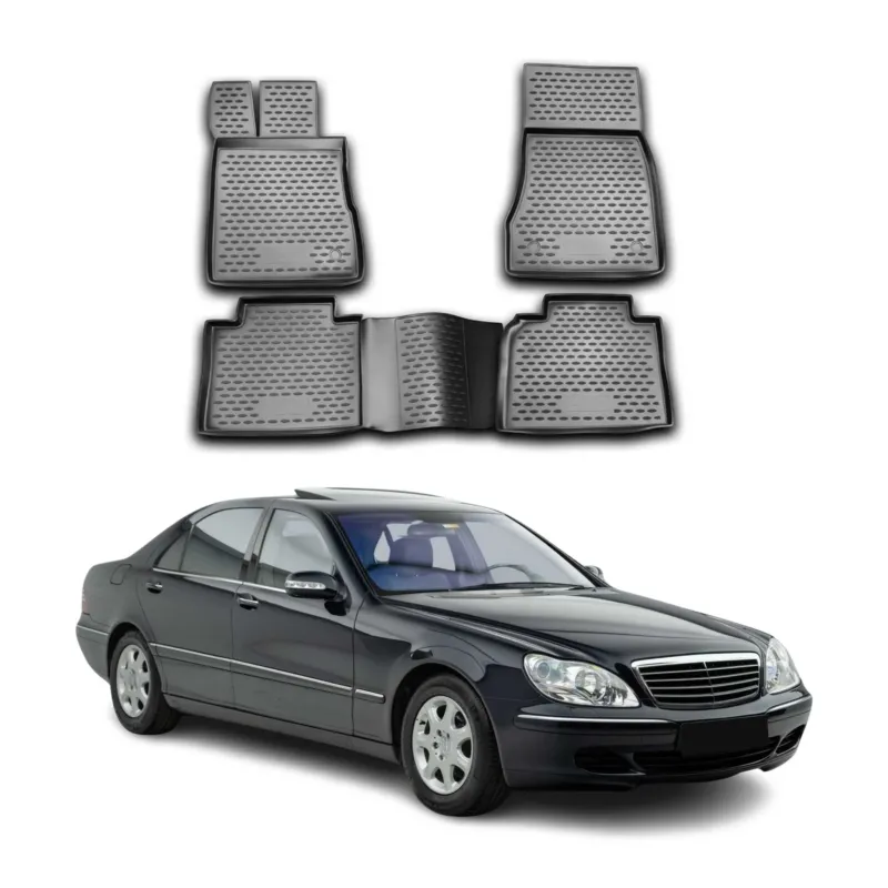 OMAC Gummimatten Fußmatten für Mercedes S W220 1998-2005 Lang TPE Schwarz 4x