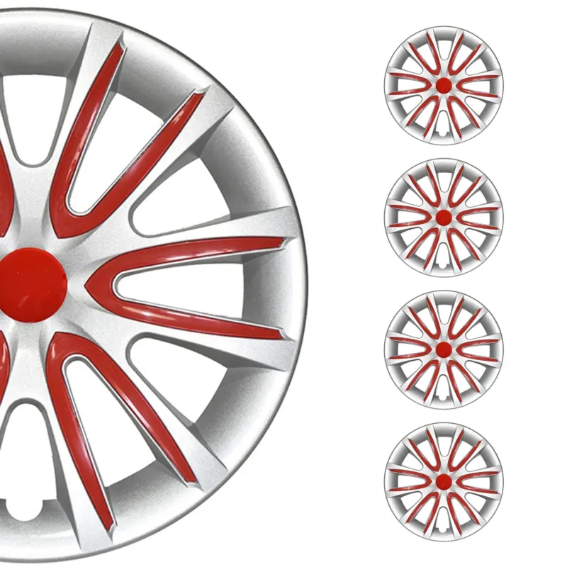 4x Radblenden Radkappen Radzierblenden für 14" Zoll Stahlfelgen Grau Rot