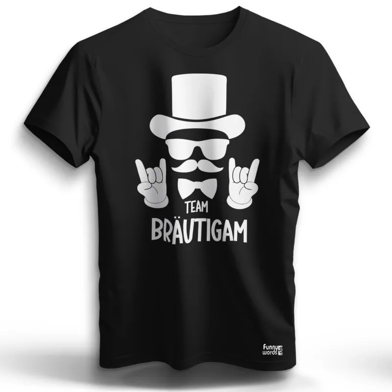 JGA Team Bräutigam Junggesellen Abschied - mit Zylinder, Sonnenbrille und Mustache T-Shirt