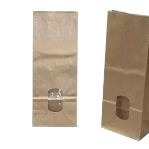 Block Bottom Bags Kraft Brown 8x5x24cm 70 g/m2 lined with 30my OPP Foil and clear Window | 200-250 grams
